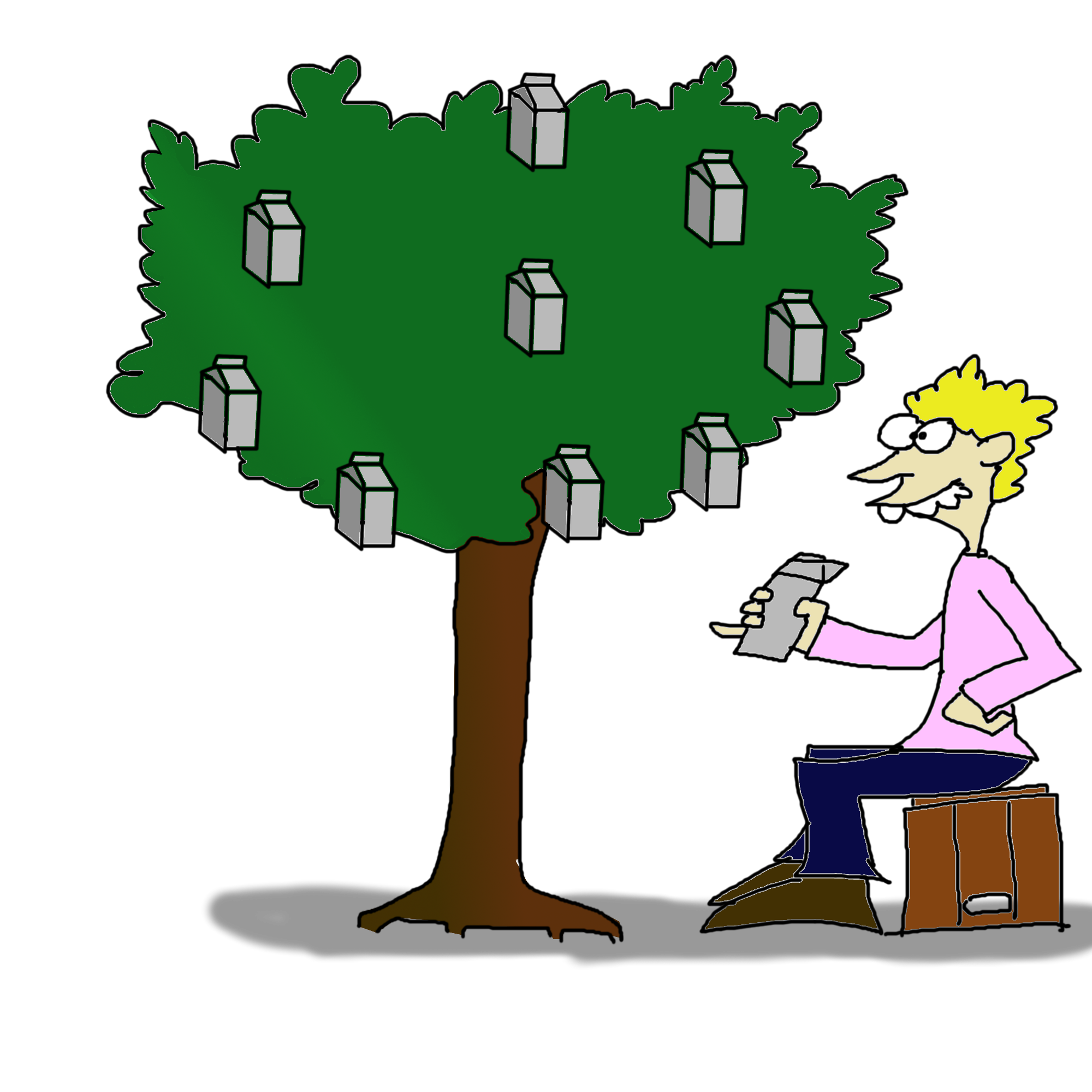 Farmer Joe resting under an Iced Coffee Tree drinking a 'freshly picked' Iced Coffee. A man working hard in a Iced Coffee Tree Orchard